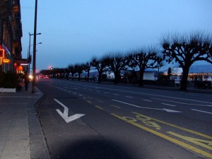 Night road for cars to strip for cyclists